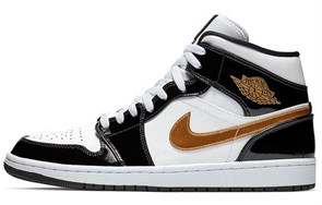 Jordan 1 Mid Patent Black White Gold 2019 pz-385326050026971230